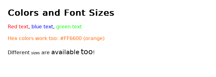Colors and Font Sizes